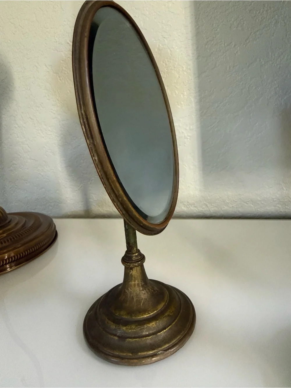 Antique-1920s Personal Swivel Shaving Mirror Style Bronze Finish Vanity Mirror